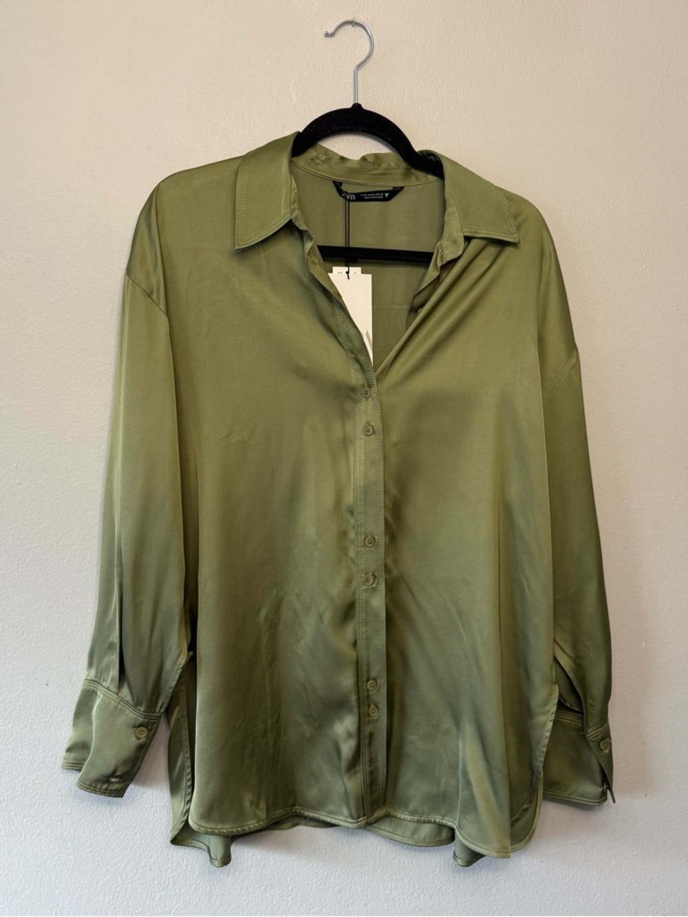 Zara Olive Green Silky Blouse